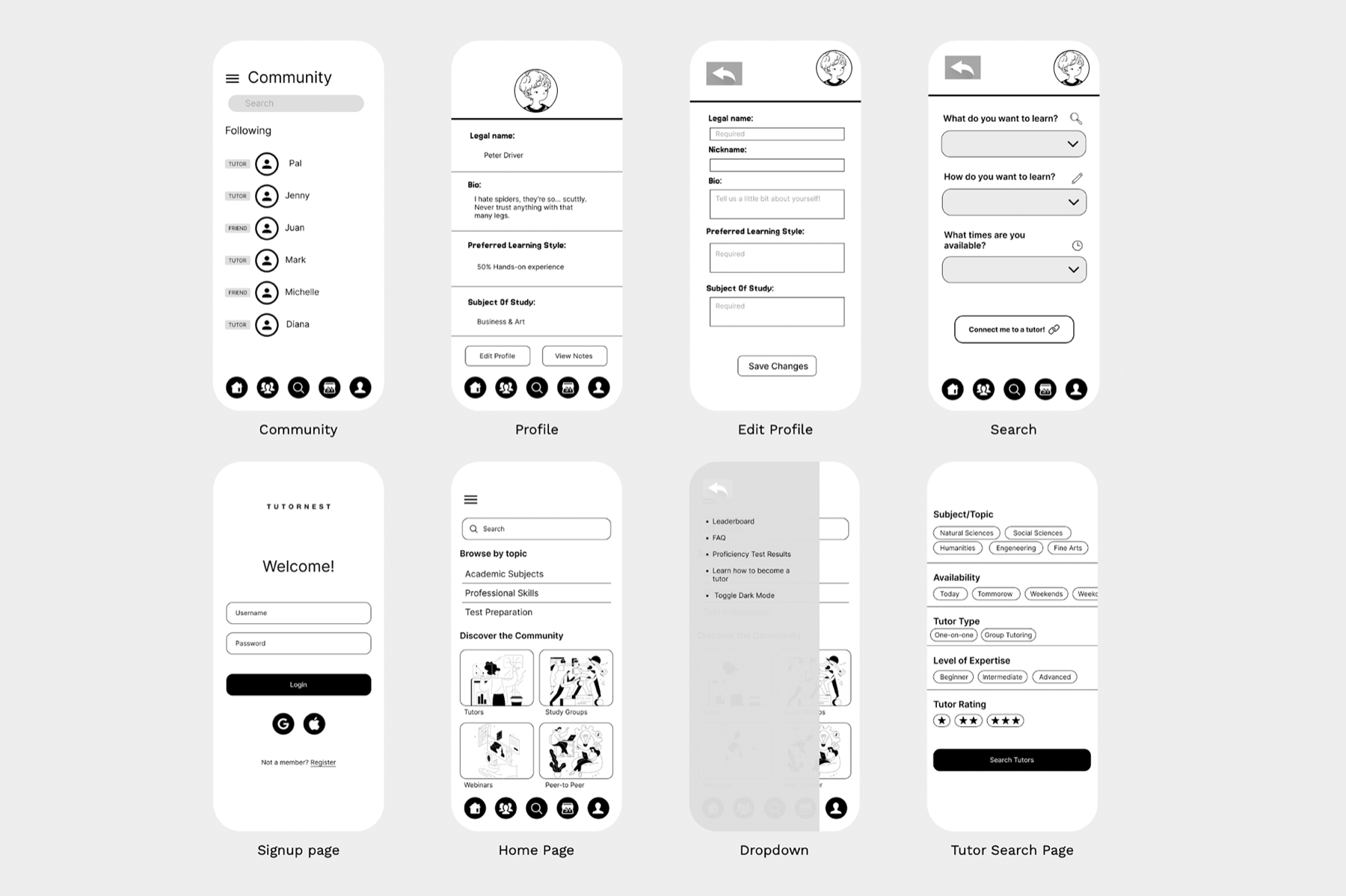 Mid fidelity wireframes